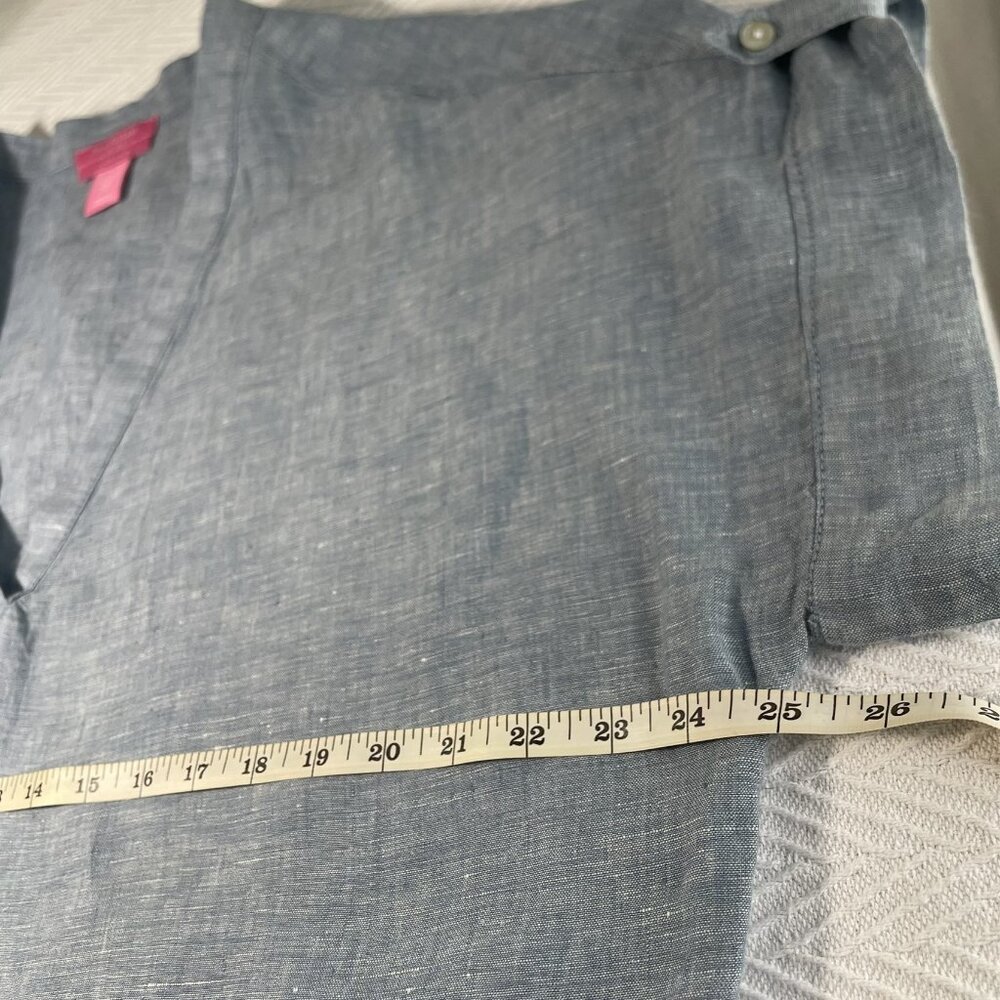 Isaac Mizrahi 100% Linen Tunic Top XL Gray Roll Tab Sleeve - Picture 7 of 7
